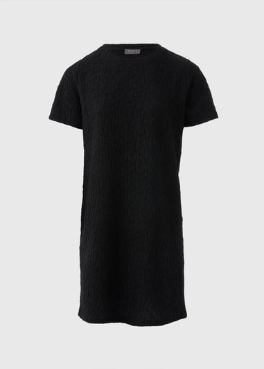 Black Textured T-Shirt Mini Dress