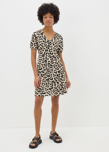 Brown Leopard Print Mini Tea Dress