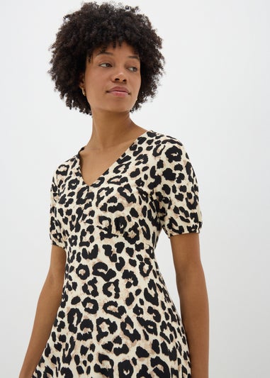 Brown Leopard Print Mini Tea Dress