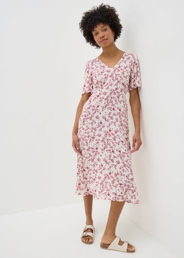 Pink Ditsy Floral Midi Tea Dress