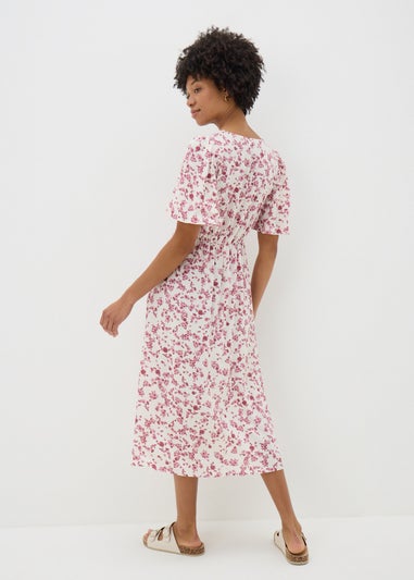 Pink Ditsy Floral Midi Tea Dress