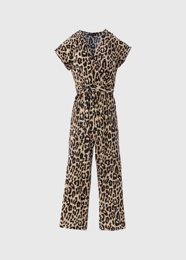 Brown Animal Print Plisse Culotte Jumpsuit