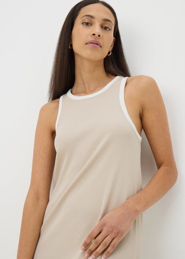 Beige Ribbed Racer Back Midi Dress