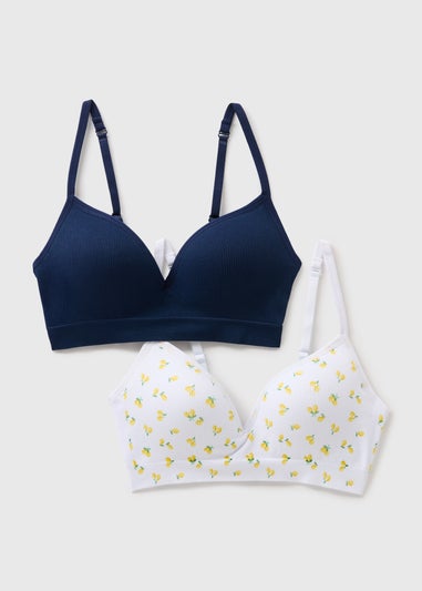 2 Pack Navy/Cream Lemon Print Bralettes