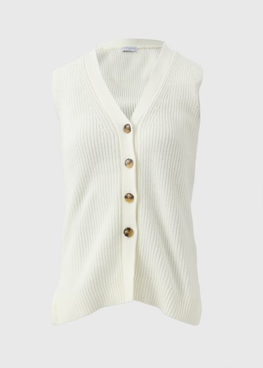 Cream Ribbed V-Neck Waistcoat