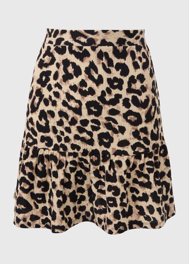 Brown Leopard Print Tiered Mini Skirt