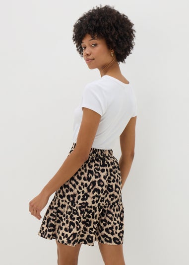 Brown Leopard Print Tiered Mini Skirt