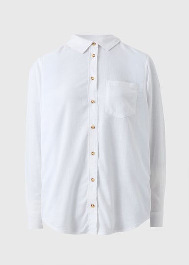 White Linen Blend Shirt