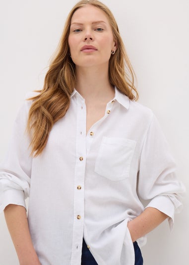 White Linen Blend Shirt