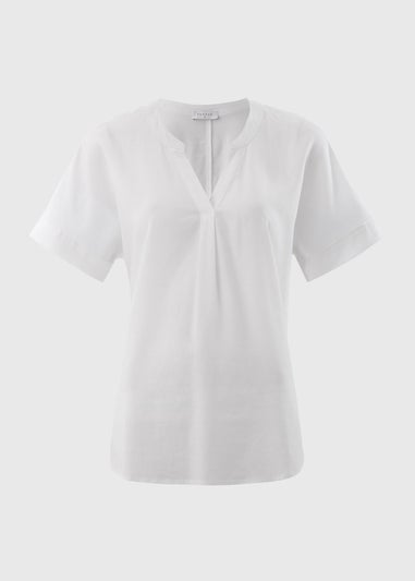 White Linen Blend V-Neck Top