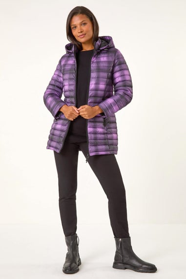 Roman Purple Check Print Quilted Puffer Coat