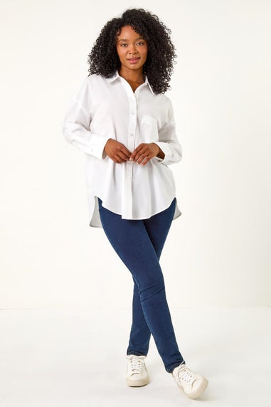 Roman White Petite Cotton Button Up Pocket Shirt