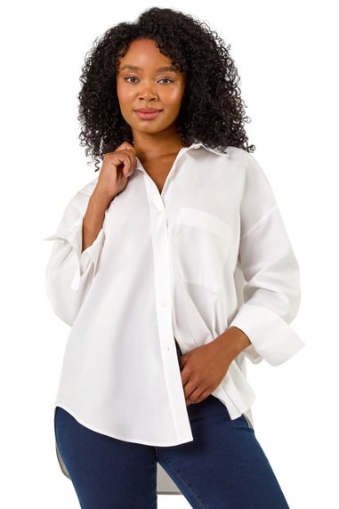 Roman White Petite Cotton Button Up Pocket Shirt