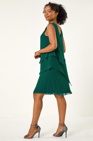 Roman Green Petite Embellished Tiered Shift Dress