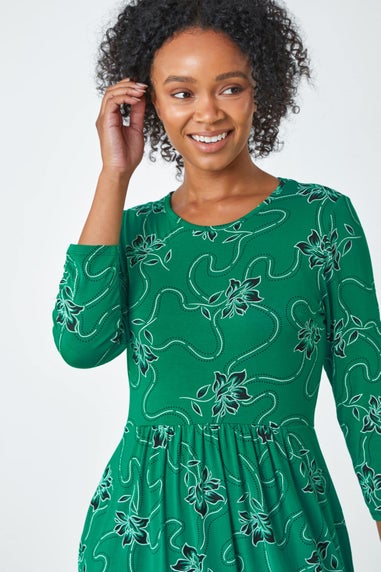 Roman Green Petite Floral Print Stretch Midi Dress