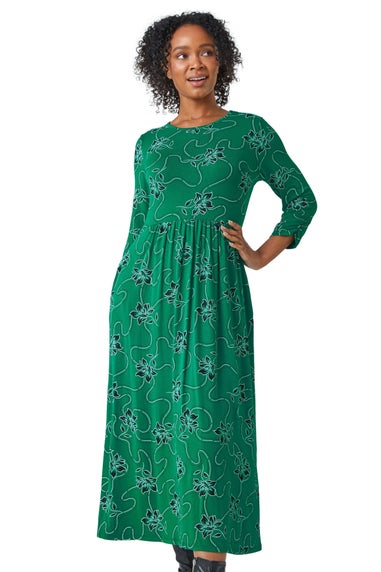 Roman Green Petite Floral Print Stretch Midi Dress