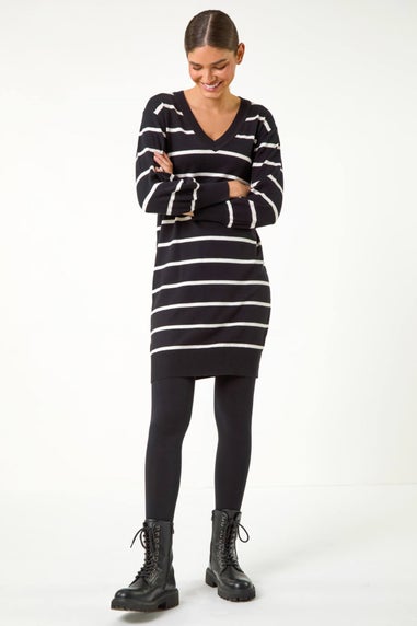 Roman Black Stripe V-Neck Knit Jumper Dress