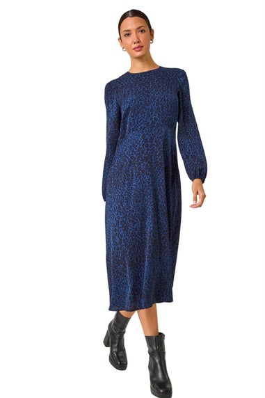 Roman Royal Blue Animal Print Fit & Flare Midi Dress