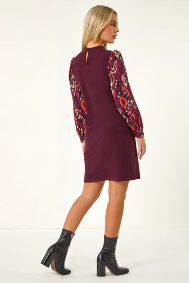 Roman Burgundy Petite 2 in 1 Contrast Print Shift Dress