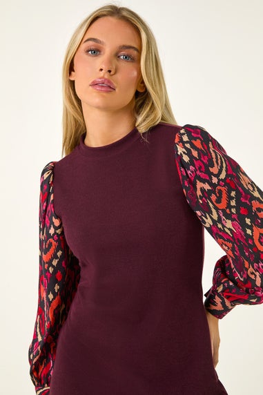 Roman Burgundy Petite 2 in 1 Contrast Print Shift Dress