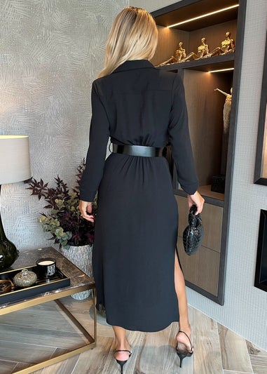 AX Paris Black Button Front Belted Shirt Midi Dress