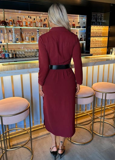 AX Paris Wine Button Front Belted Shirt Midi Dress