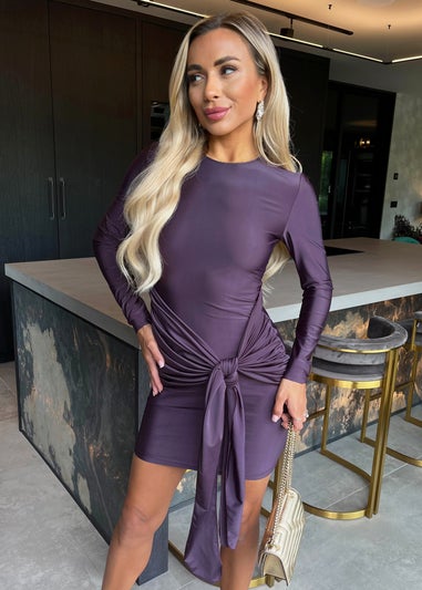 AX Paris Plum Slinky Long Sleeve Sash Bodycon Mini Dress