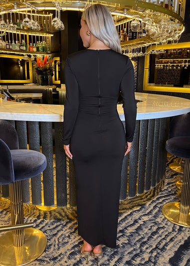 AX Paris Black Long Sleeve Sash Bodycon Midi Dress