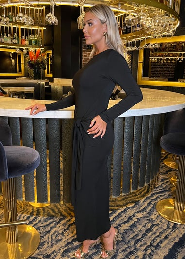 AX Paris Black Long Sleeve Sash Bodycon Midi Dress