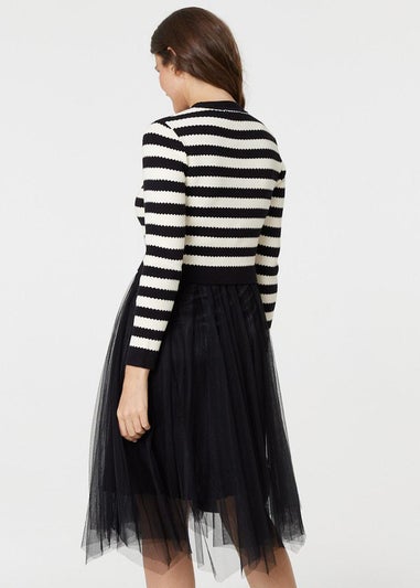 Izabel London Black Dress Striped Top & Midi Mesh Skirt