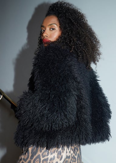 Threadbare Black Ernie Mongolian Faux Fur Vintage Style Coat