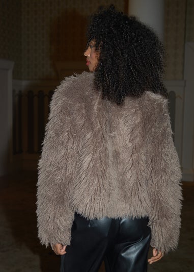 Threadbare Taupe Ernie Mongolian Faux Fur Vintage Style Coat