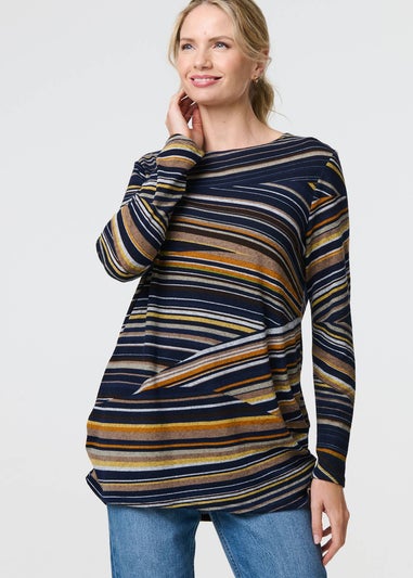 Izabel London Blue Stripe Print Long Sleeve Tunic Top