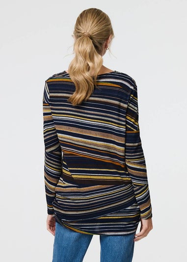 Izabel London Blue Stripe Print Long Sleeve Tunic Top