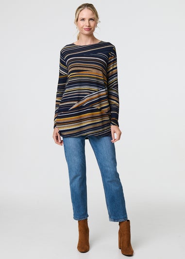 Izabel London Blue Stripe Print Long Sleeve Tunic Top