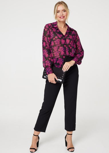 Izabel London Red Floral Semi Sheer Long Sleeve Shirt