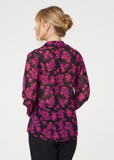 Izabel London Red Floral Semi Sheer Long Sleeve Shirt