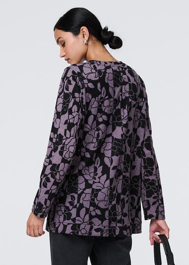 Izabel London Purple Floral Print Relaxed Long Sleeve Top