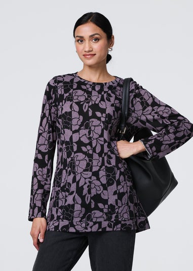 Izabel London Purple Floral Print Relaxed Long Sleeve Top