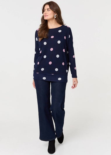 Izabel London Blue Polka Dot Print Relaxed Sweatshirt