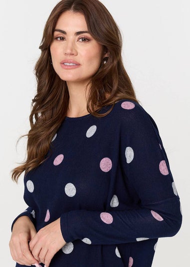 Izabel London Blue Polka Dot Print Relaxed Sweatshirt