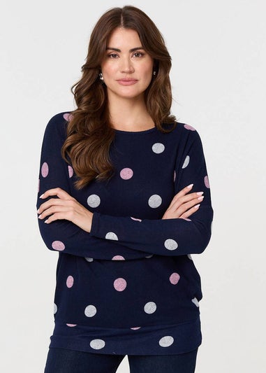 Izabel London Blue Polka Dot Print Relaxed Sweatshirt