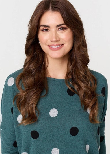 Izabel London Green Polka Dot Print Relaxed Sweatshirt