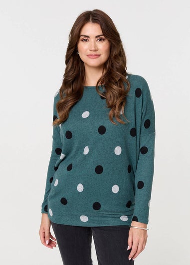 Izabel London Green Polka Dot Print Relaxed Sweatshirt