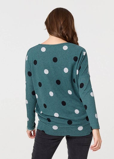 Izabel London Green Polka Dot Print Relaxed Sweatshirt