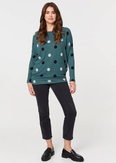 Izabel London Green Polka Dot Print Relaxed Sweatshirt