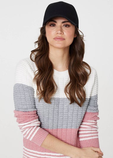 Izabel London Pink Colour Block Textured Curve Hem Jumper