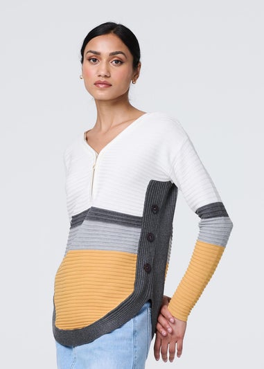 Izabel London Yellow Colour Block Zip Detail V-Neck Jumper