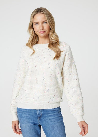 Izabel London White Dotted Knit Long Sleeve Jumper