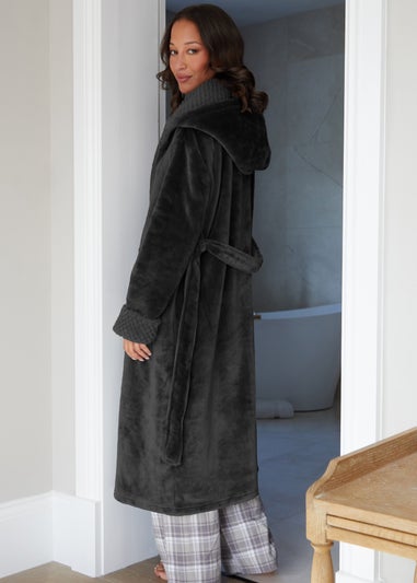 Threadbare Black Arnie Soft Faux Fur Trim Dressing Gown